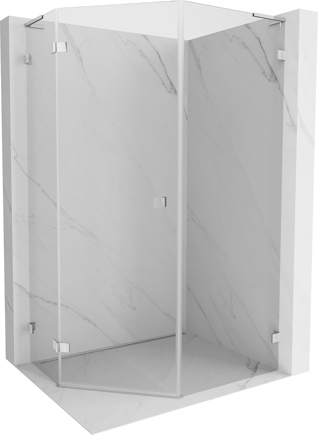 Mexen Lunar L cabină de duș pentagonală cu ușă batantă stânga 80 x 90 cm, transparentă, crom - 831L-080L-090P-01-00-L